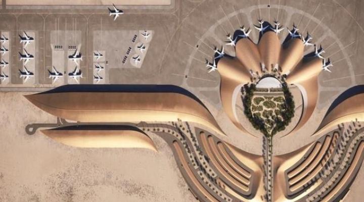Red Sea International Airport - wizualizacja - widok terminala z góry (fot. Red Sea International Airport)
