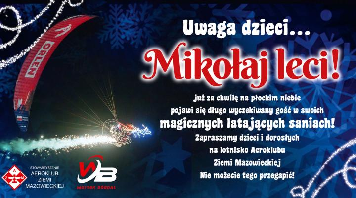 Przelot zaprzęgu Św. Mikołaja nad lotniskiem w Płocku (fot. Aeroklub Ziemi Mazowieckiej)