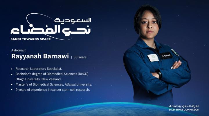 Rayyanah Barnawi - pierwsza saudyjska kosmonautka (fot. Saudyjska Komisja Kosmiczna, Twitter)