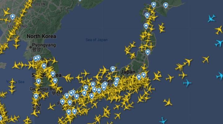 Ruch lotniczy nad Japonią (fot. flightradar24.com)