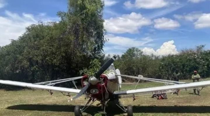 Piper PA-25 po kolizji z żywopłotem w Kenii, fot. ke.opera_.news