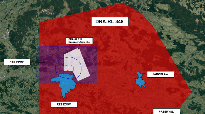 DRA-R 348 - strefa geograficzna - organizacja lotów w rejonie Rzeszowa (fot. PAŻP)
