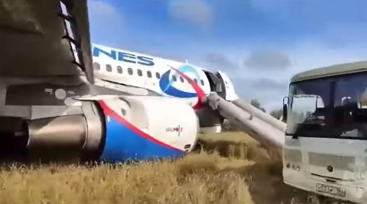 Awaryjne lądowanie A320 Ural Airlines w Rosji, fot. kadr youtube