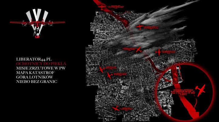 Mapa katastrof lotniczych samolotów niosących pomoc Powstańcom Warszawskim (fot. Niebo bez granic)