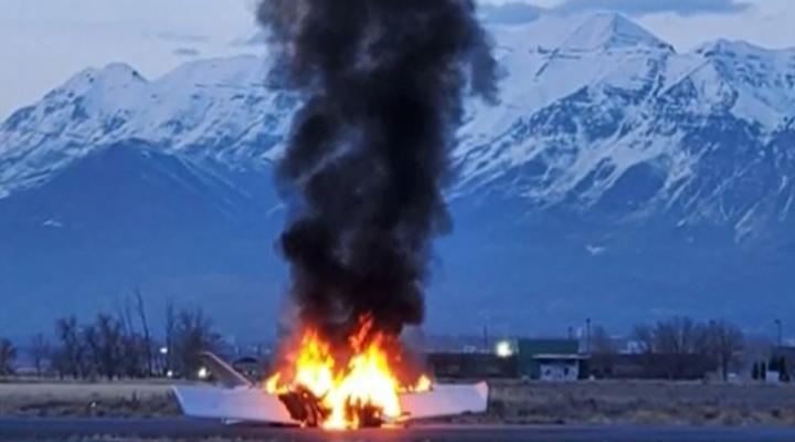 Pożar samolotu na lotnisku Spanich Fork, fot. kjzz