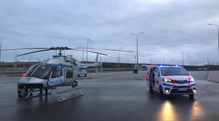 Bell-407GXi Policji podczas akcji transportu narządów (fot. kom. Eliza Sawko z KMP w Suwałkach)