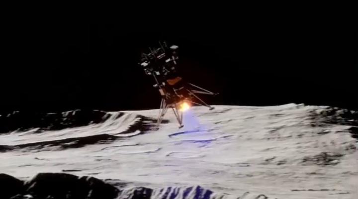Odyseusz, sonda prywatnej amerykańskiej firmy Intuitive Machines - symulacja lądowania (fot. kadr z filmu NASA)