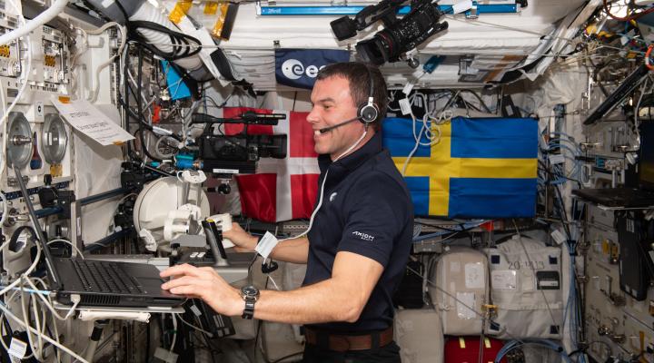 Szwedzki astronauta Marcus Wandt na Międzynarodowej Stacji Kosmicznej (fot. ESA,NASA - A. Mogensen)