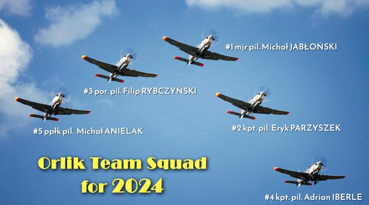 Zespół Akrobacyjny "Orlik" - skład na sezon 2024 (fot. Aerobatic Team Orlik, Facebook)