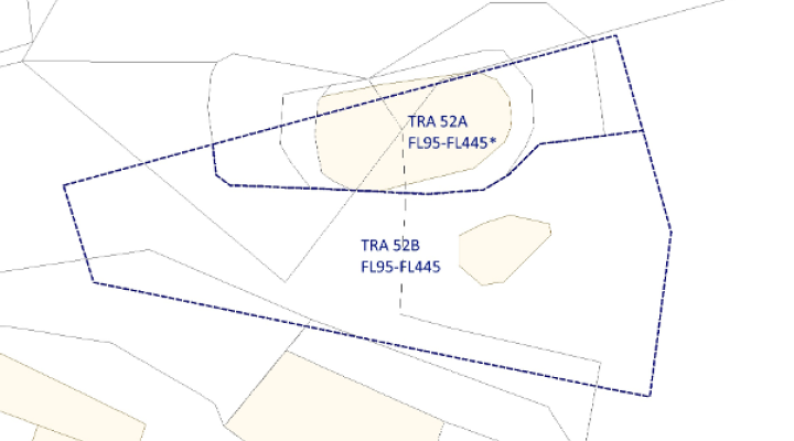 Modyfikacja granic strefy TRA 52 dla lotów specjalnych. Źródło: PANSA