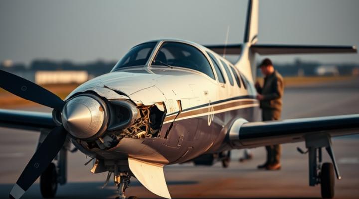 Uszkodzony samolot segmentu general aviation. fot. Mikołaj Doskocz