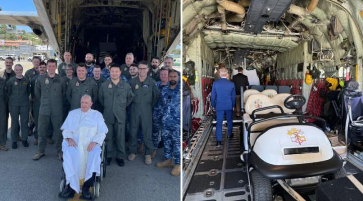 Papież Franciszek na pokładzie samolotu RAAF, fot. aerotime