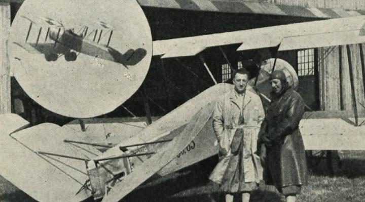 Hanriot H-28 z usterzeniem motylkowym. Po lewej konstruktor inż. Rudlicki, po prawej pilot W. Szulczewski (fot. Skrzydlata Polska - 'Skrzydlata Polska' nr 10 (84) październik 1931)