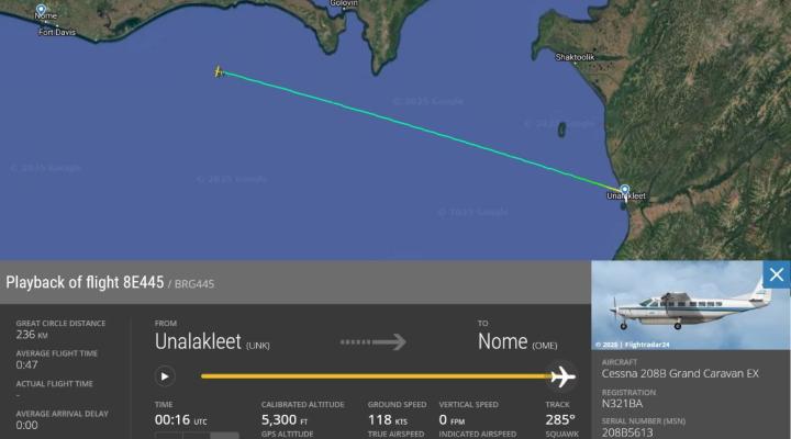Trasa samolotu Cessna 208B Grand Caravan EX (fot. flightradar24)