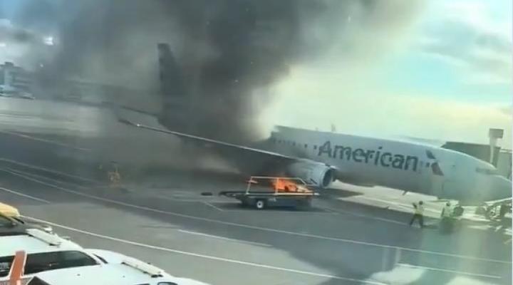 Boeing 737-823 (WL) (N885NN) - pożar silnika samolotu po awaryjnym lądowaniu w Denver (fot. kadr z filmu na Telegram)
