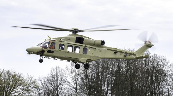 Pierwszy lot testowy śmigłowca AW149 polskiej produkcji (fot. Agencja Uzbrojenia, MON)