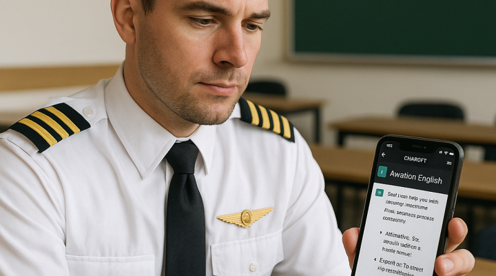 Pilot uczący się Aviation English, źródło ChatGPT