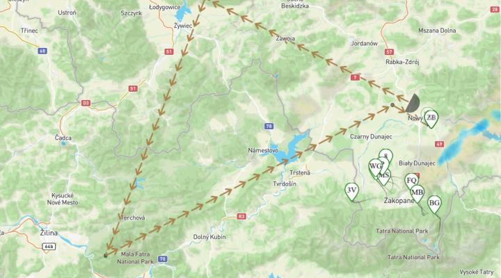 Trasa pierwszej konkurencji w kwalifikacjach w Nowym Targu do finału serii 12 FAI Sailplane Grand Prix (fot. sgp.aero)