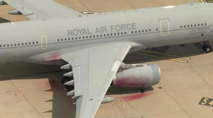 Airbus Voyager pomalowany w ramach działań Palestine Action, fot. bbc