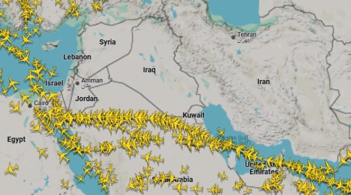 Bliski Wschód, sytuacja na dzień 12_06_2025, źródło_flightradar24