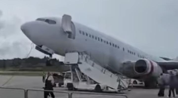 Incydent z B738 GetJet w Haugesund, fot. kadr youtube