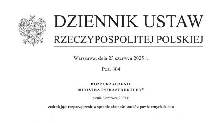 Rozporządzenie w sprawie zdatności statków powietrznych do lotu (fot. dziennikustaw.gov.pl)
