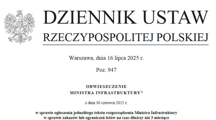 Obwieszczenie MI w sprawie zakazów lub ograniczeń lotów na czas dłuższy niż 3 miesiące