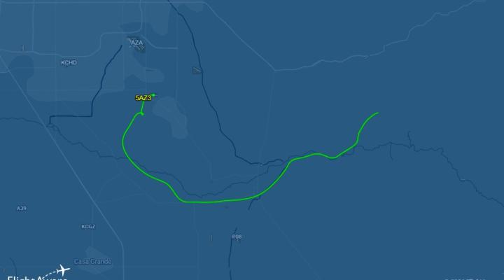 Trasa lotu śmigłowca MD530F (369FF) w stanie Arizona (fot. flightaware.com)