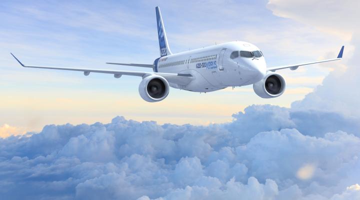 A220 w locie - widok z przodu (fot. Airbus)