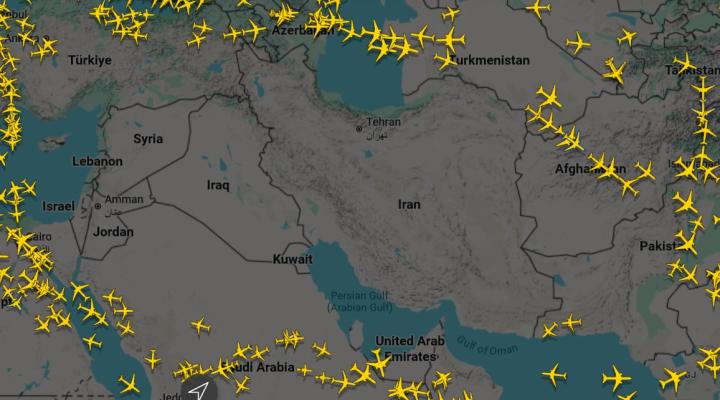 Przestrzeń powietrzna krajów Bliskiego Wschodu, fot. FR24