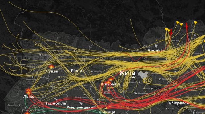 Wizualizacja wtargnięcia rosyjskich dronów w polską przestrzeń powietrzną (fot. ППО радар - monitorwar; mon1tor_ua, CC BY 4.0, Wikimedia Commons)