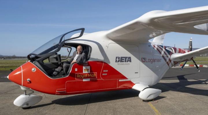 ALIA CTOL firmy BETA Technologies wykorzystany do lotów pocztowych brytyjskiej Royal Mail (fot. BETA Technologies)