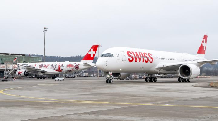 Airbus A350 linii SWISS na lotnisku w Zurychu (fot. Swiss International Air Lines, Facebook)