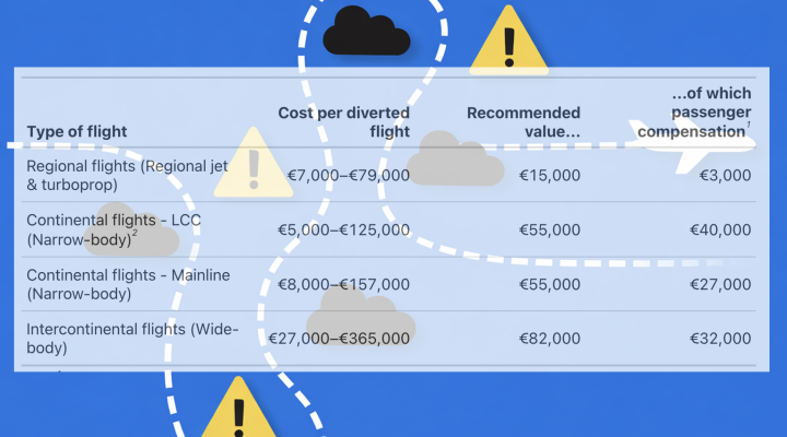 Estimated average cost of a diversion for scheduled aviation