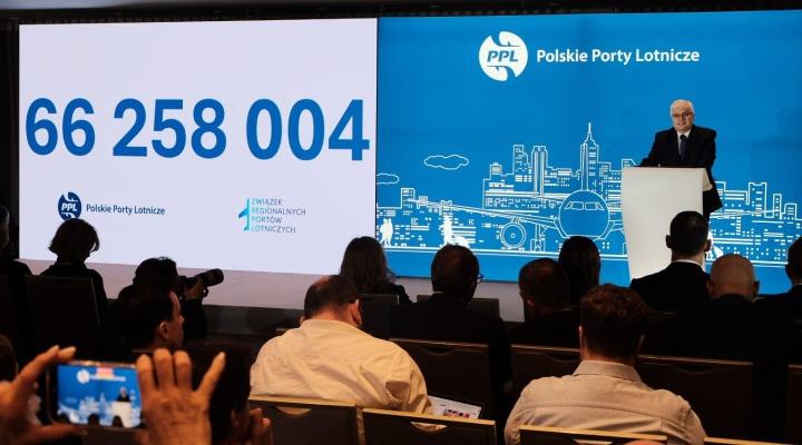 Prezentacja wyników polskich lotnisk w 2025 roku podczas konferencji (fot. Polskie Porty Lotnicze)