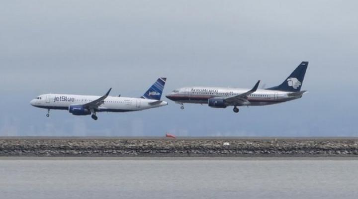 Równoległe lądowania na lotnisku w San Francisco, fot. kadr youtube