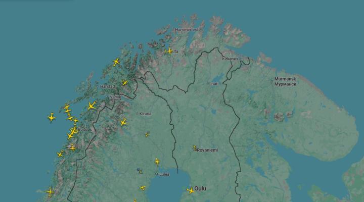 Ruch lotniczy na północy Norwegii (fot. flightradar24.com)