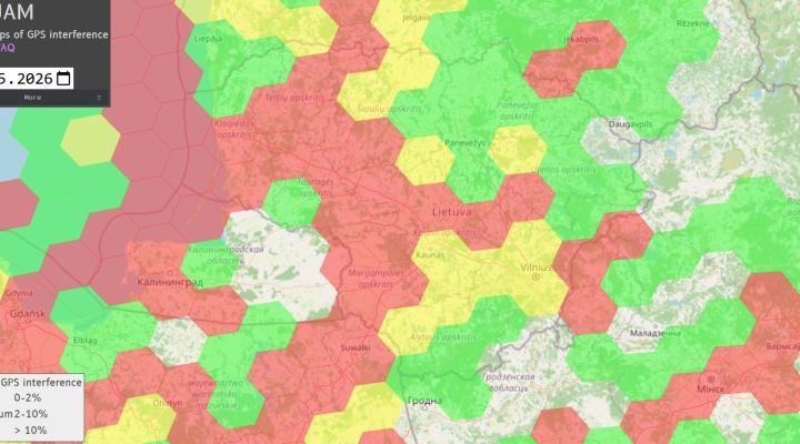 Zakłócenia GPS na Litwie - 8.05.2026 (fot. gpsjam.org)