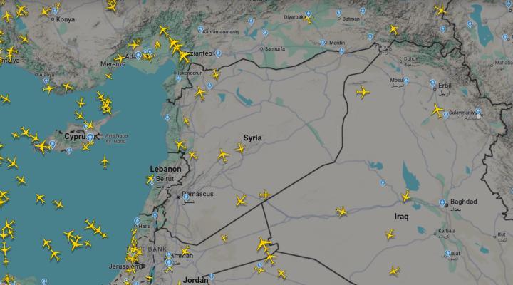Ruch lotniczy nad Syrią - 06.2026 (fot. flightradar24.com)