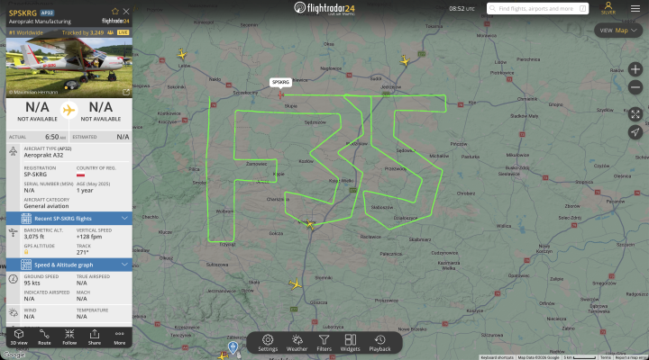 F-35 zapisane na niebie nad Polską (fot. flightradar24.com)