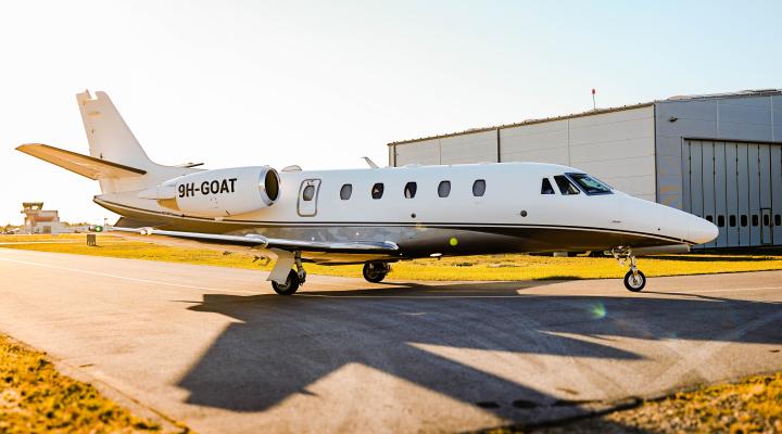 Cessna Citation XLS+ operatora Vela Aviation Limited na Lotnisku Mielec (fot. Przemysław Cynkier)