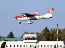 Tecnam P2008 JC należący do Bartolini Air w w locie nad dawnym terminalem łódzkiego lotniska (fot. Port Lotniczy Łódź)