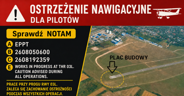 Na EPPT budowana jest droga kołowania DK-C. Sprawdź NOTAM